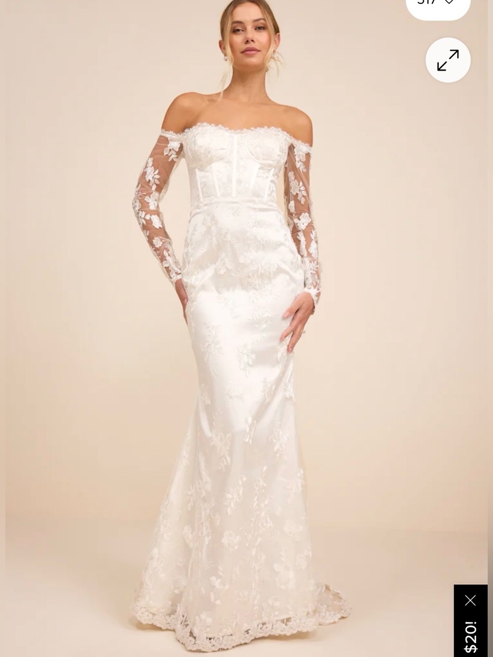 LULUS Lucina Embroidered Bustier Long Sleeve Wedding Dress Medium NWT